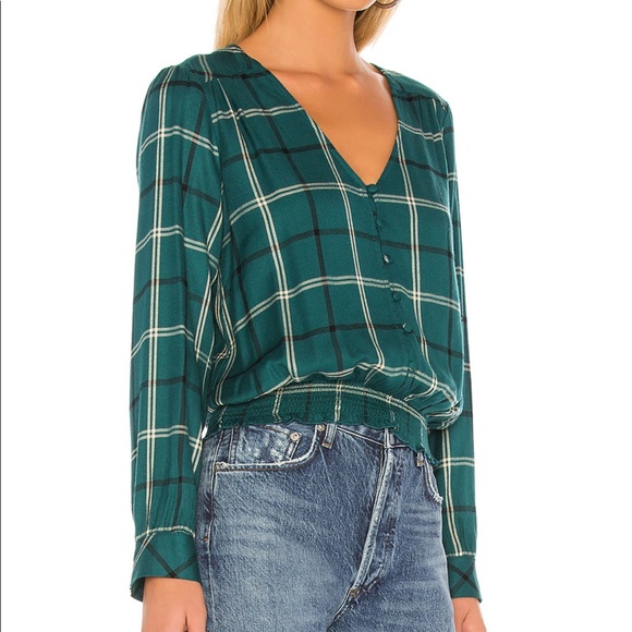 Fool For You Smocked Top in Mineral Plaid - Picture 2 of 4